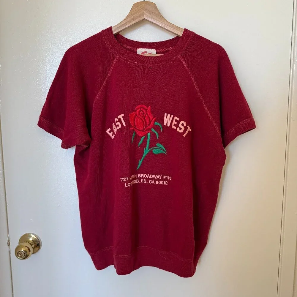 East West Rose Embroidered Vintage Recycled Short Sleeve Sweater